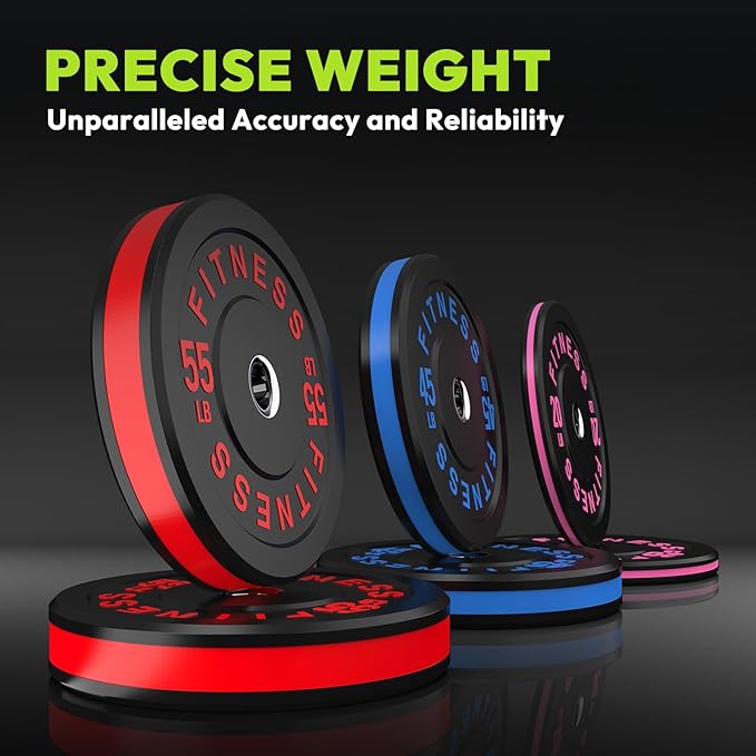 Bumper Plates 2 - Inch Olympic Weight Plate Set for Barbell, 10-55 lb Rubber Weights Sets for Home Gym, Strength Training Plate, Weight Lifting, Black