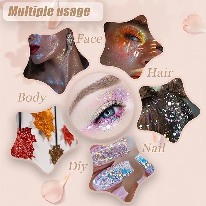 Face Body Glitter, Hair Glitter Sparkles Chunky Face Glitter Gel for Girls Makeup Singer Concerts Mermaid Festival Sequins Face Paint (3pc Purple)