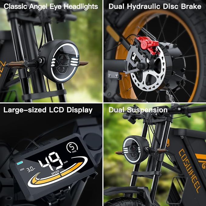 COSWHEEL GT20 Electric Bike for Adults 2000/3000/4000W 48V/25/40AH Removable Battery 83-145Miles 7-Speed 20x4Tires Dirtbike Mountain Electric Motorcycle for Rocky Off-Road Riding