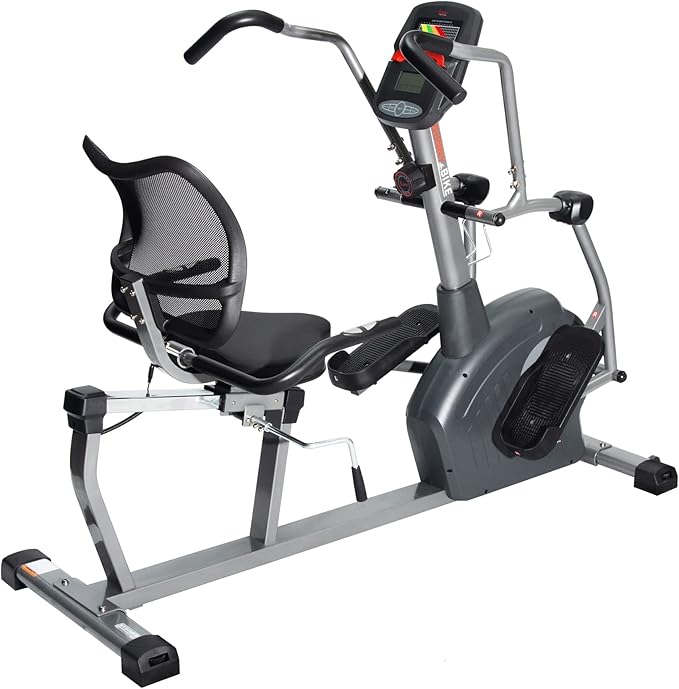Sunny Health & Fitness Elite Recumbent Cross Trainer & Elliptical Machine with Arm Exercisers for Home Arm/Leg Training, Easy Adjust Seat & Mesh Backrest, Free SunnyFit App Bluetooth Connectivity