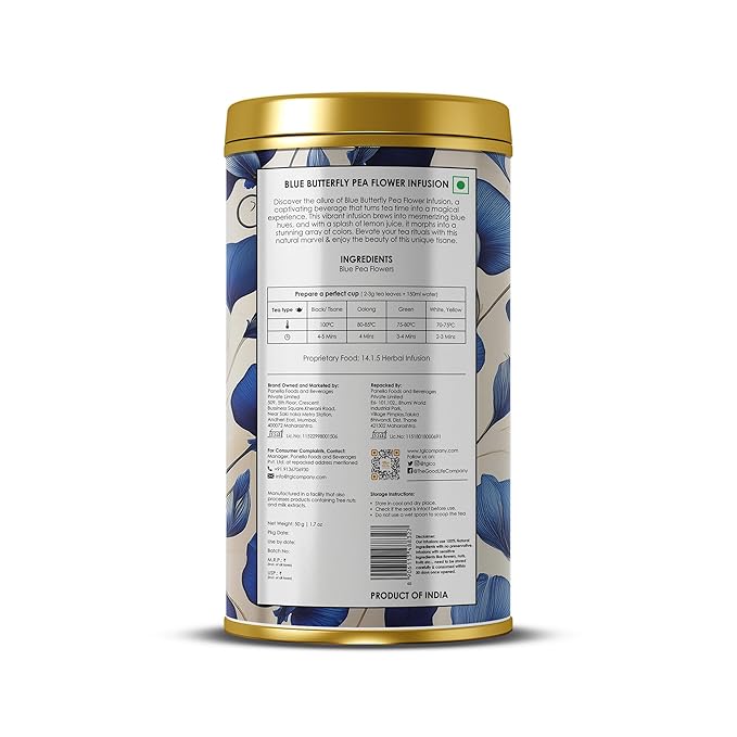 TGL Co. Blue Butterfly Pea Flower Tea (1.76 oz / 50g) Tall Tin Can | Natural Herbal Tea | Enjoy Hot or Iced | Blue Tea
