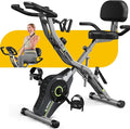 Exercise Bike, 5 in 1 Foldable Stationary Bike for Seniors, 16-Level Adjustable Magentic Resistance, Indoor Workout Bike with 330LB Capacity, Comfortable Seat Backrest X-bike