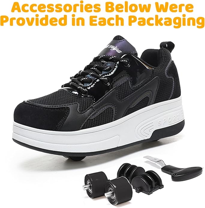 Wooowyet Roller Skate Shoes for Kids Boys Girls Rechargealbe Wheels Sneakers Fashion Roller Wheeled