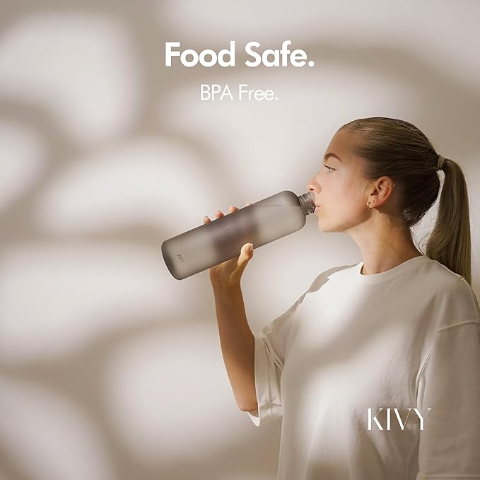KIVY Slim Water Bottle 32oz [Lightweight & Shatterproof] Fits Backpack & Cupholder for Travel, Sports, School, Gym - Teal green water bottle no straw - Gym water bottle screw top - Dishwasher Safe