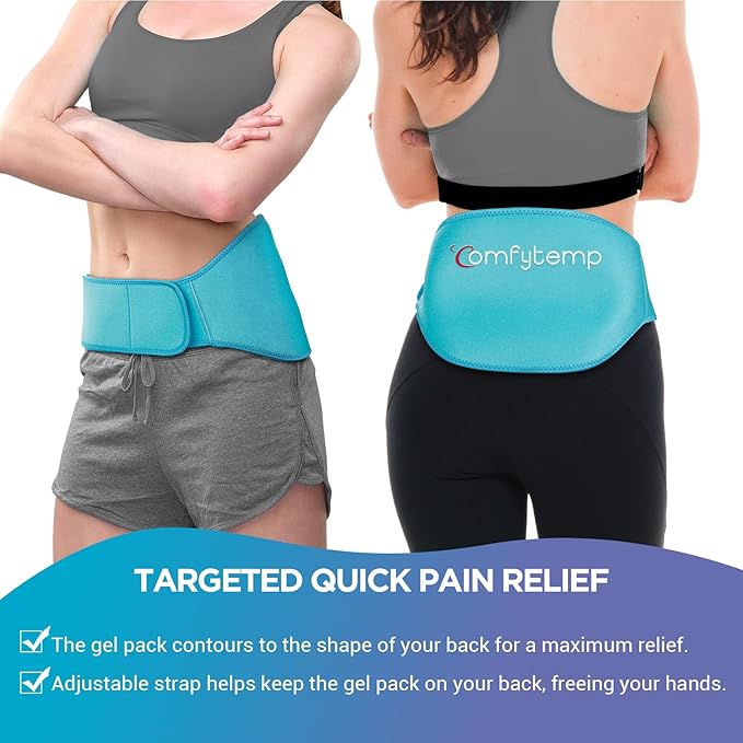 Comfytemp Ice Pack for Back Pain Relief, 2 Packs, FSA Eligible, Reusable Gel Lower Back Wrap Ice Brace for Sciatica Injuries, Hot Cold Compression for Lower Lumbar, Waist, Men Women After Surgery Gift