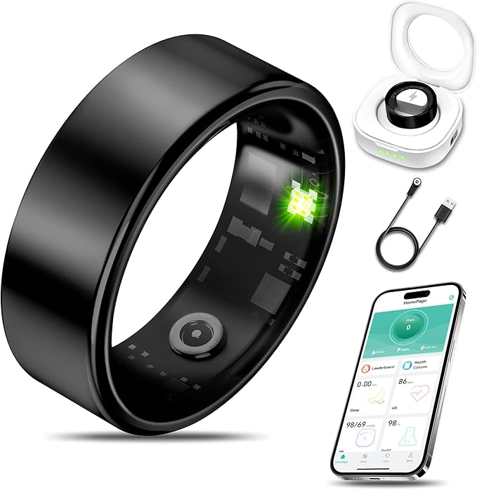 Smart Health Ring for Women Men Fitness Tracker with Heart Rate, Blood Oxygen, Blood Pressure, Sleep Monitoring, Step Counting, IP68 Waterproof for iPhone and Android, No Subscription Fee, Black 12