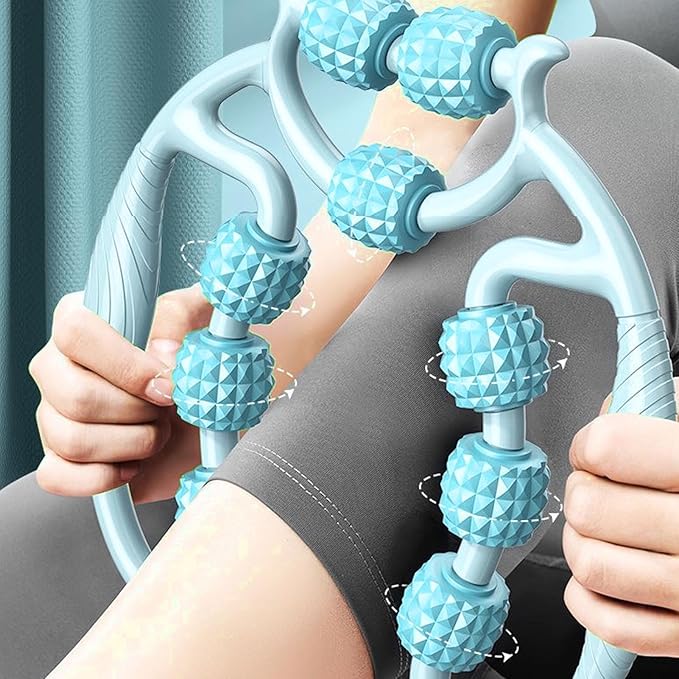 9 Wheels Muscle Roller, Leg Massager Muscle Relaxation Stretching Roller Foam Roller Deep Tissue Massager for Thigh Arms Leg Waist(Sky Blue)