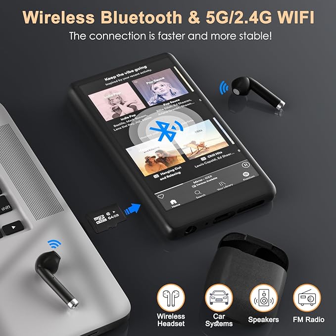 96GB MP3 Player with Bluetooth and WiFi, 4.1" Touch Screen, Silicone Protective case, Octa-core, MP4 MP3 Player for Spotify, Pandora, 96GB Storage Up to 1Tb, Android Music Player for Parental Control