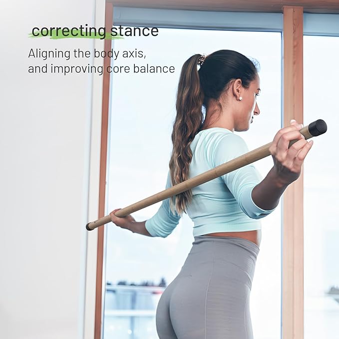Slim Panda Yoga Stick, 5ft Natural Bamboo Stick with Rubber Ends, Exercise Stretching Stick for Yoga, Stretching, Balance and Correcting Posture, Rehabilitation Physical Therapy Aids