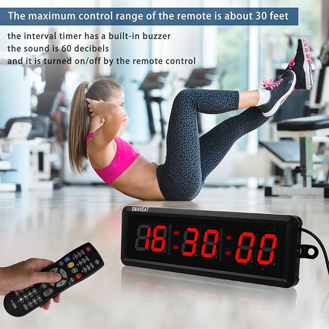 Fitness Timer with Stopwatch Button, Suitable for School/exam/Home Exercise/Gym/Gym SMAHEAT Electronic Fitness Timer (1.5 inch six-Digit All-red)
