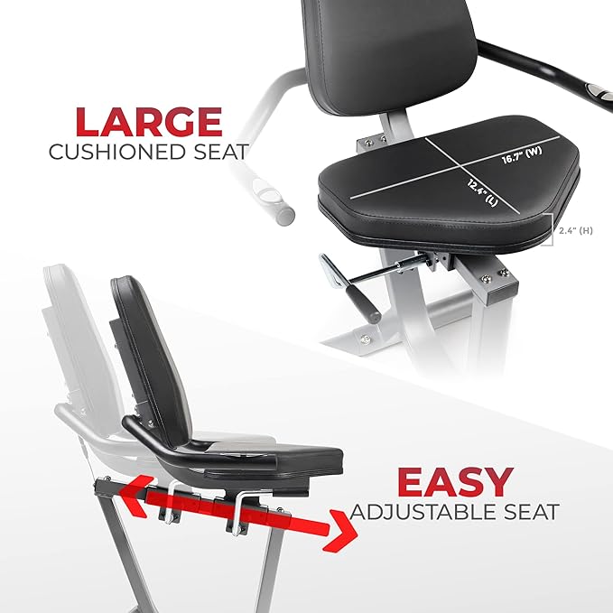Sunny Health & Fitness Smart Recumbent Bike, Full-Body Home Training with Arm/Leg Exercisers, Indoor Cycling Workout Machine Plus Adjustable Seat & Bulit-in Pulse Sensors, Free SunnyFit App Connection