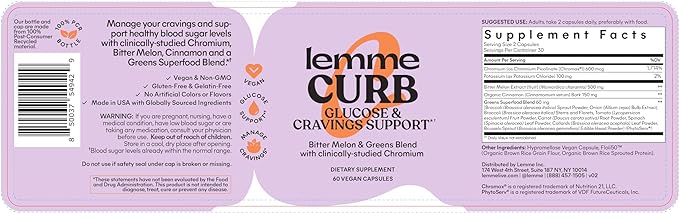 Lemme Curb Cravings, Improve Carb Metabolism, Support Weight Management w/Clinically Studied Chromium Picolinate, Bitter Melon, Ceylon Cinnamon & Greens Blend I Drug-Free (30-Day Supply)