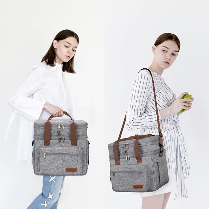 Maelstrom 23L Insulated Lunch Box For Men Women,Expandable Double Deck Lunch Cooler Bag,Lightweight Leakproof Tote Bag With Side Tissue Pocket,Gray