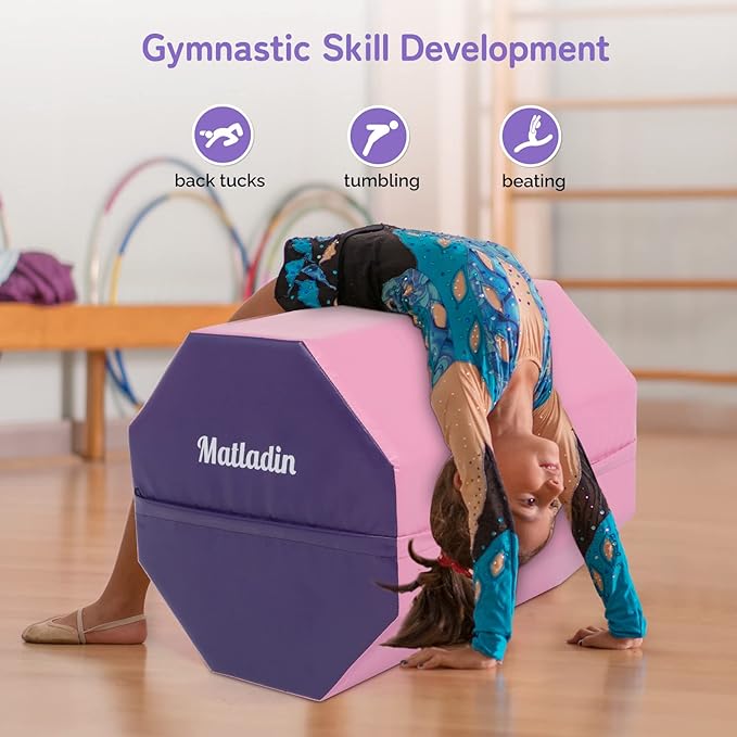 Gymnastics Octagon Mat 24"x26" Skill Shape Tumbling Backbend Trainer Exercise Mat for Preschool Kids Gym Cheerleading, Martial Art