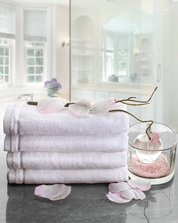 Creative Scents 100% Cotton Velour Fingertip Towels - 4 Pack 11 by 18 Inch – Decorative, Extra Absorbent and Soft Face Towel, Ideal for Bathroom and Powder Room (White)