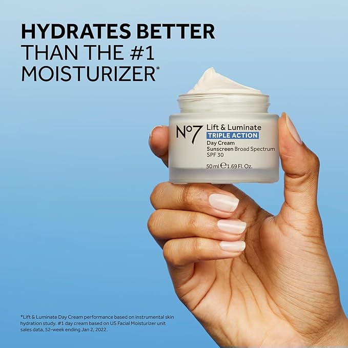 No7 Lift & Luminate Triple Action Face Cream - Fragrance Free Face Moisturizer with SPF 30 - Formulated with Anti Aging Collagen Peptides & Brightening Complex (2 Pack)