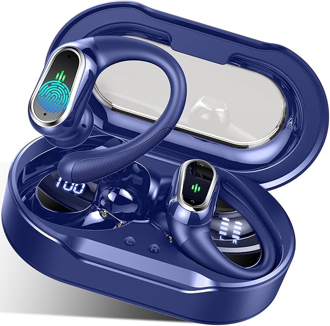 Wireless Earbuds, 2025 Bluetooth 5.4 Headphones Sport, Bluetooth Earbuds with ENC Noise Canceling Mic, 50H Stereo Wireless Headphones IP7 Waterproof with Earhooks, Dual LED Display for Workout/Running