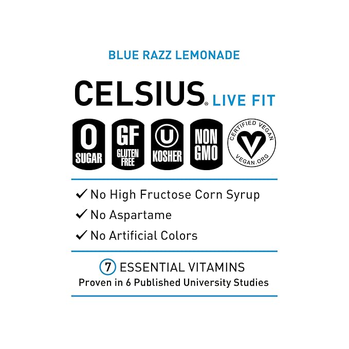 CELSIUS Fizz Free Blue Razz Lemonade, Sugar Free Energy Drink, 12 Fl Oz (Pack of 12)