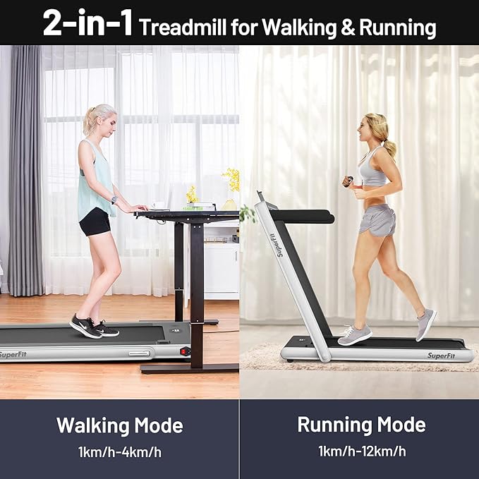 GYMAX Walking Pad, Dual LED Display 2 in 1 Under Desk Treadmill for Home with Remote & Smart App Control, 2.25HP Foldable Portable Treadmill Running Machine for Office Small Space