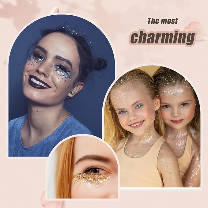 Face Body Glitter, Hair Glitter Sparkles Chunky Face Glitter Gel for Girls Makeup Singer Concerts Mermaid Festival Sequins Face Paint (3pc Red)