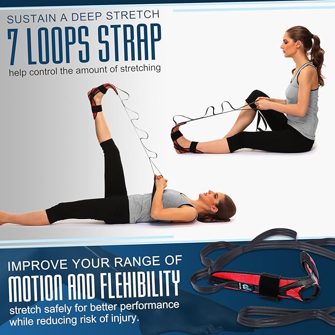 Foot Calf stretcher for Plantar Fasciitis, Achilles Tendonitis, Heel Spurs, Drop Foot. Yoga Stretching Strap for Leg, Thigh and Hamstring (Red)