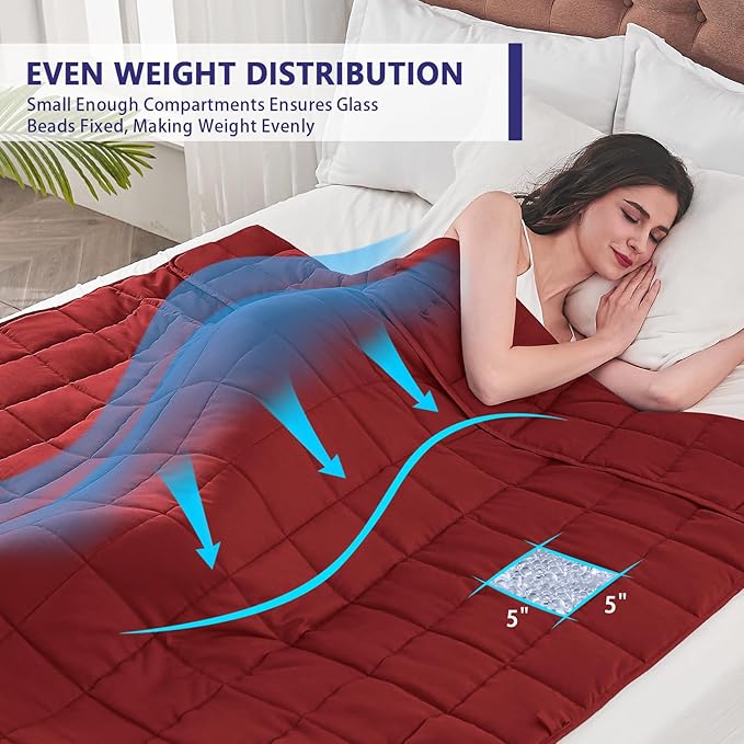 yescool Weighted Blanket for Adults (12 lbs, 48" x 72", Red) Cooling Heavy Blanket for Sleeping Perfect for 110-130 lbs, Twin Size Breathable Blanket with Premium Glass Bead, Machine Washable