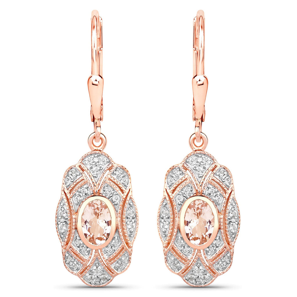 1.04 Carat Genuine Morganite and White Topaz .925 Sterling Silver Earrings