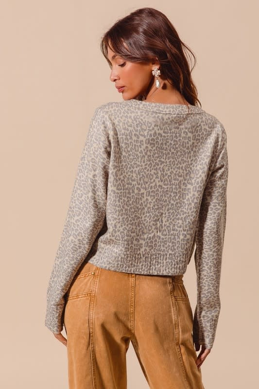 Leopard Print Button Up Cardigan - Vintage Oatmeal