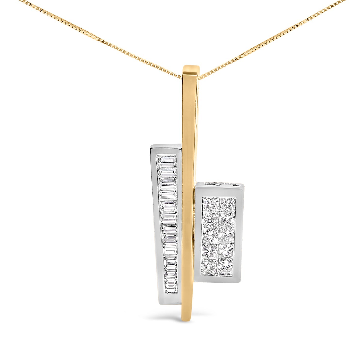18K Yellow and White Gold 1 7/8 Cttw Princess Baguette Diamond Key Shaped 18" Pendant Necklace (H-I Color, SI1-SI2 Clarity)