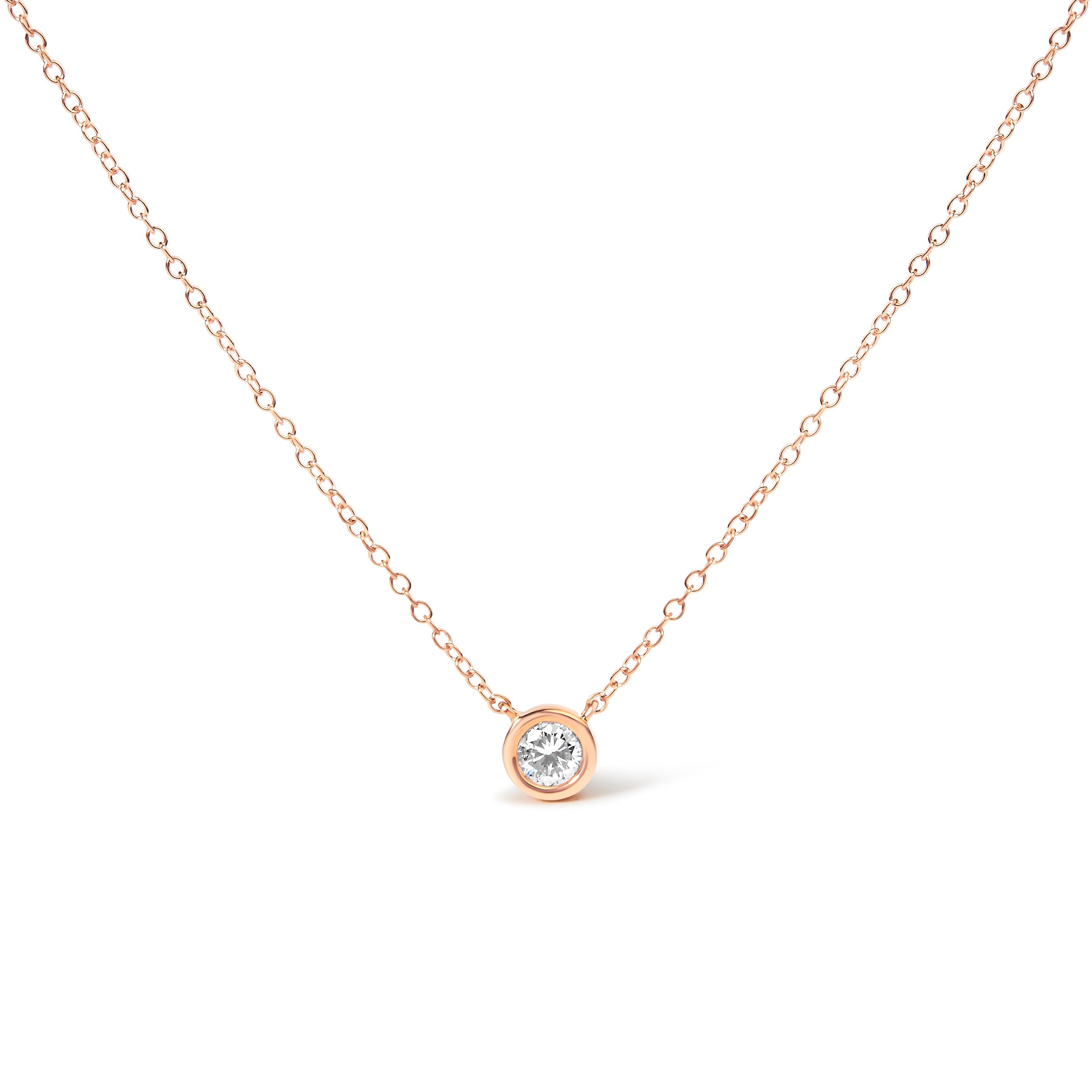 10K White Gold 1/10 Carat Round Brilliant-Cut Diamond Modern Bezel-Set Solitaire 16"-18" Pendant Necklace (H-I Color, SI2-I1 Clarity)