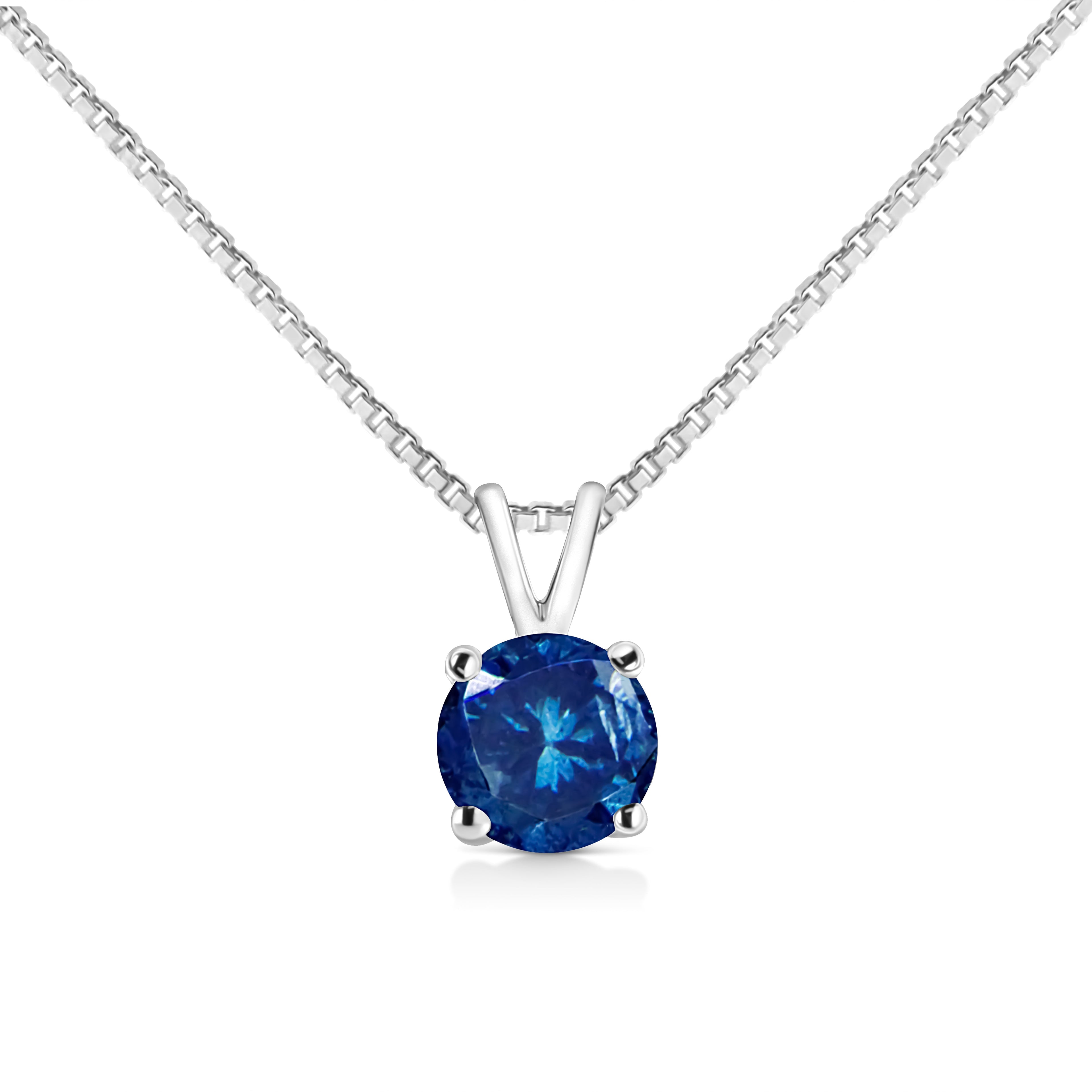 10K White Gold 1/4 Cttw Round Brilliant Cut Lab Grown Blue Diamond 4-Prong Solitaire Pendant Necklace (Blue Color, VS2-SI1 Clarity) - 18"