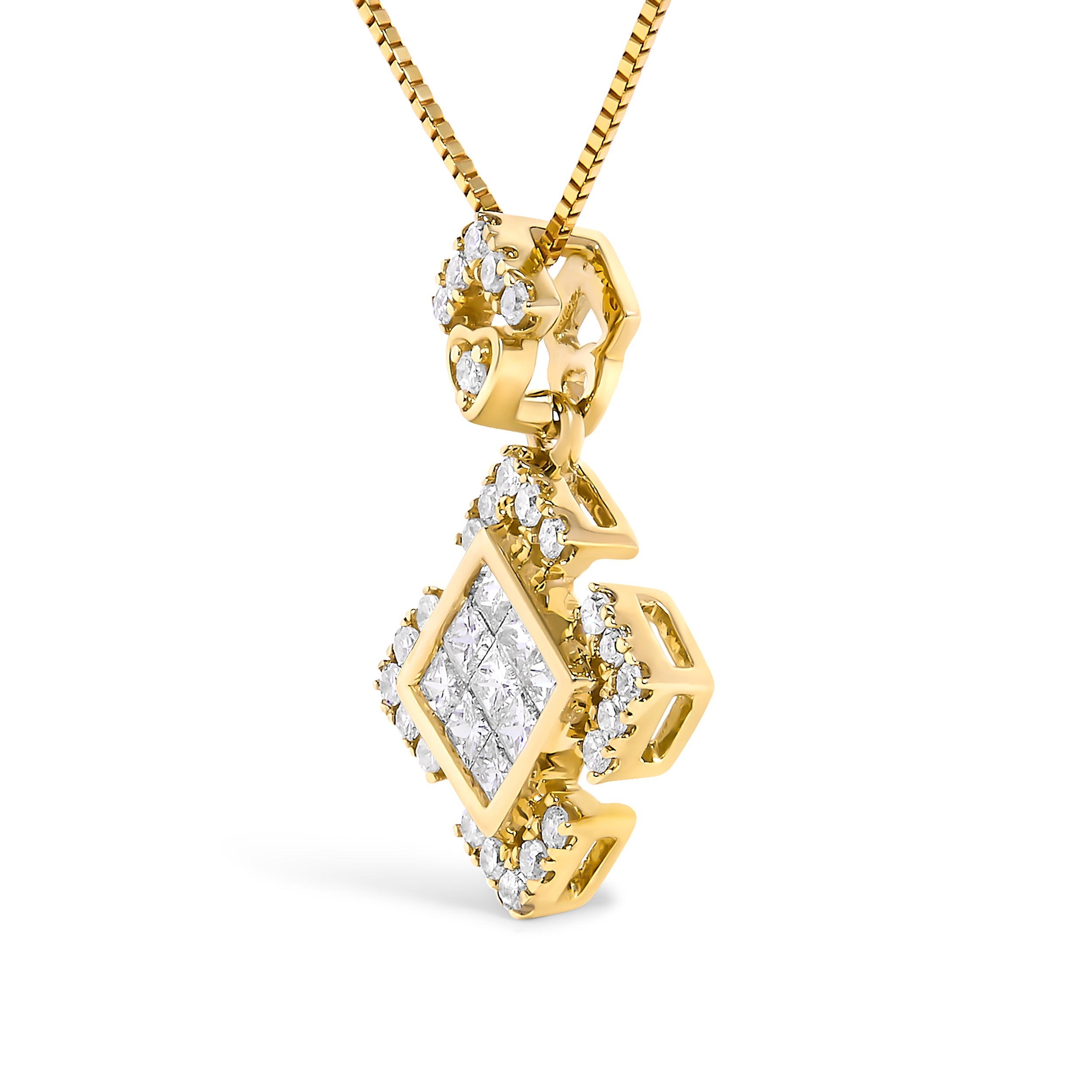 10K Yellow Gold 3/8 Cttw Princess Diamond Geometric Pendant Necklace