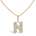 Men's 10K Yellow Gold 1 1/2 Cttw Diamond Letter N Initial Pendant Necklace