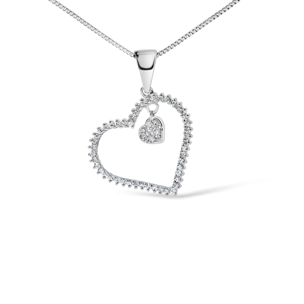925 Sterling Silver 1/3ct TDW Diamond Heart Pendant Necklace