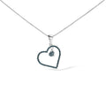 925 Sterling Silver 1/3ct TDW  Blue Treated  Diamond Heart Pendant Necklace