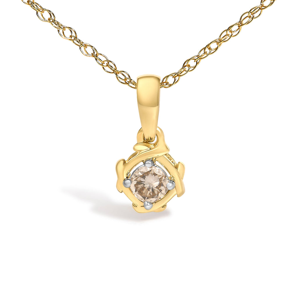14K Yellow Gold Plated Sterling Silver 1/5 Cttw Diamond Swirl Pendant Necklace