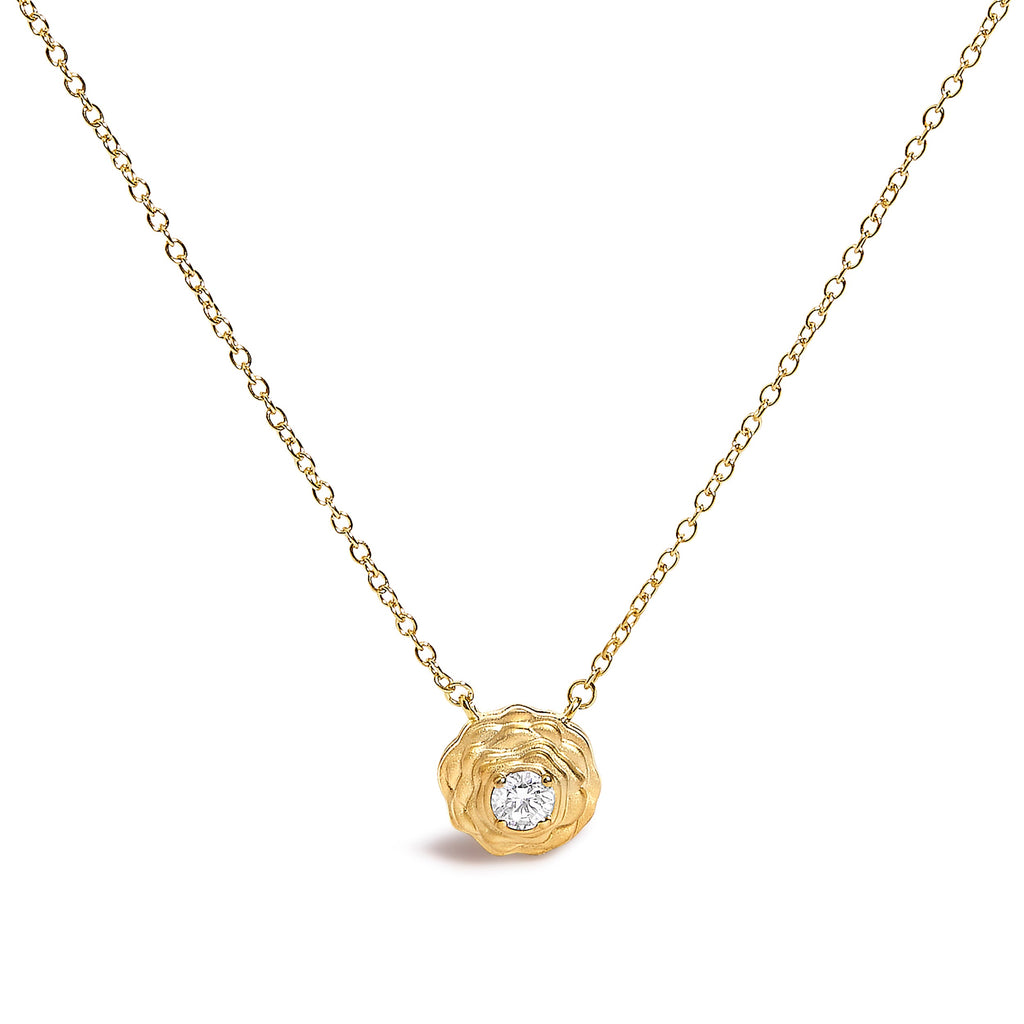 14K Yellow Gold Plated Sterling Silver 1/5 Cttw Lab Grown Diamond Rose Pendant Necklace