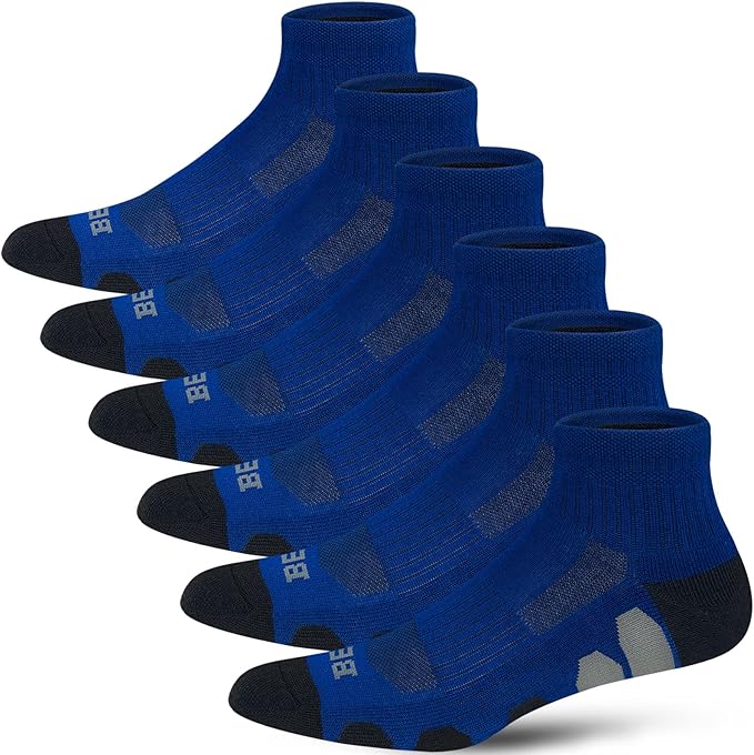 BERING Men's Ankle Socks Athletic Running Cushion Quarter (6 Pairs)