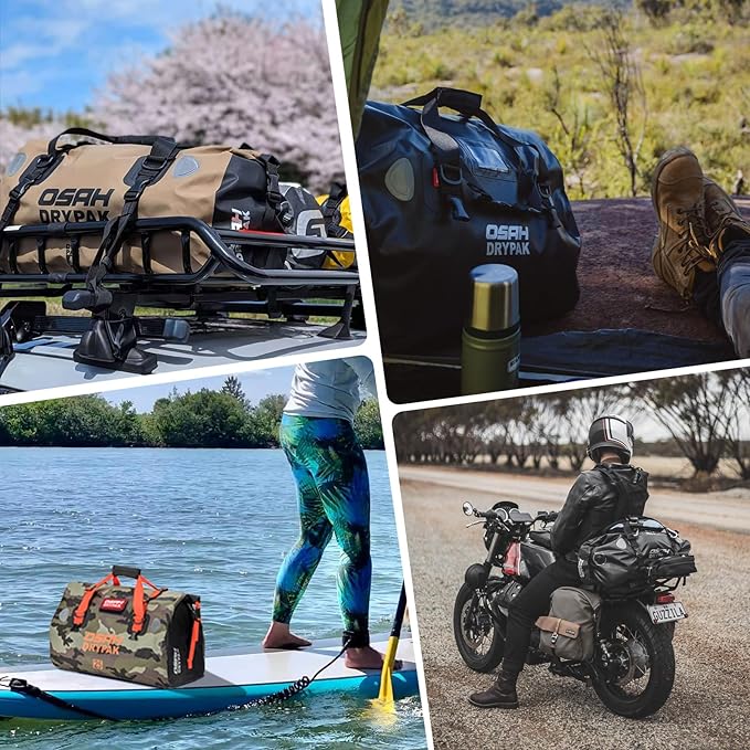 Waterproof Duffel& Luggage Bag - Motorcycle Dry Bag Tail Saddle Bags with Roll Top Closure,Large Storage Space,for Camping, Kayaking, Fishing & Traveling(Sky, 25L)