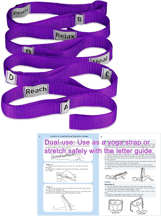 Stretching Strap Yoga Strap with 10 Loops, Non-Elastic Stretch Band for Physical Therapy, Flexibility, Exercise, Pilates, Dance & Gymnastics Workout