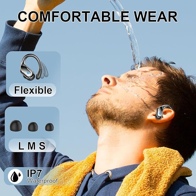 Wireless Earbuds, Sport Bluetooth 5.4 Headphones 2025 New Bluetooth Earbuds with 75Hrs Stereo, 4 ENC Mic, Noise Canceling Over-Ear Buds with Earhooks, IP7 Waterproof Earphones for Workout/Running/Gym