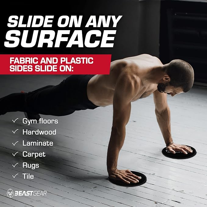 Core Sliders by Beast Gear – Double Sided Gliding Discs for Abdominal Exercises - Carpet and Hard Floors