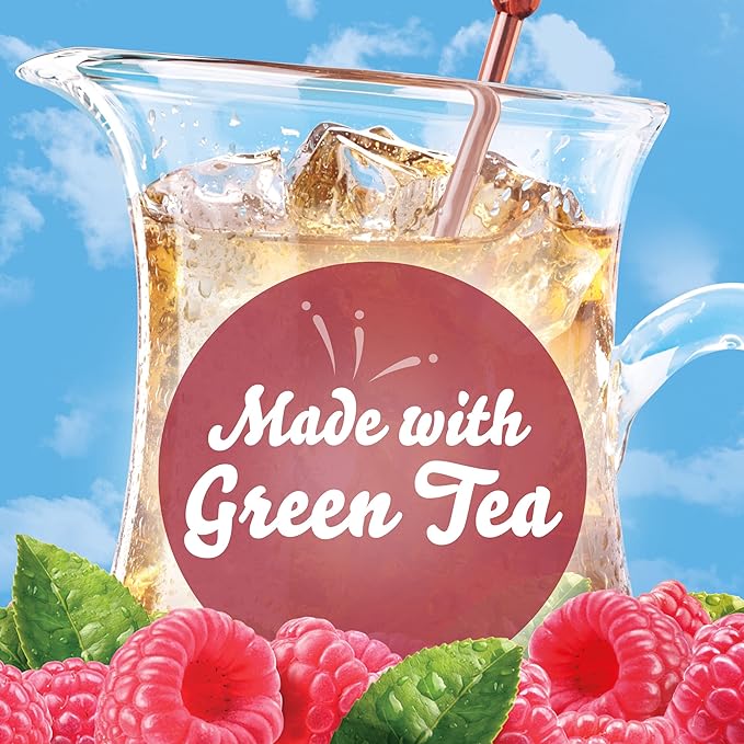 Crystal Light Raspberry Green Tea Naturally Flavored Powdered Drink Mix, 60 ct Pack, 12 Canisters of 5 Pitcher Packets