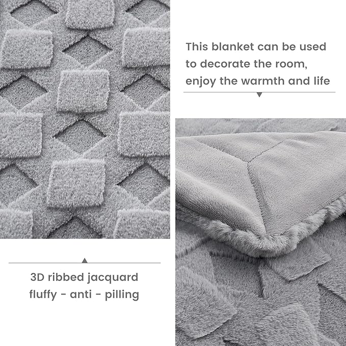 Cozy Bliss Faux Fur Throw Blanket for Couch - Soft Checkered Fuzzy Cozy Throw Gifts Blankets for Women,Grey Boho Blanket for Sofa Bedroom Living Room.50 * 60 Inches