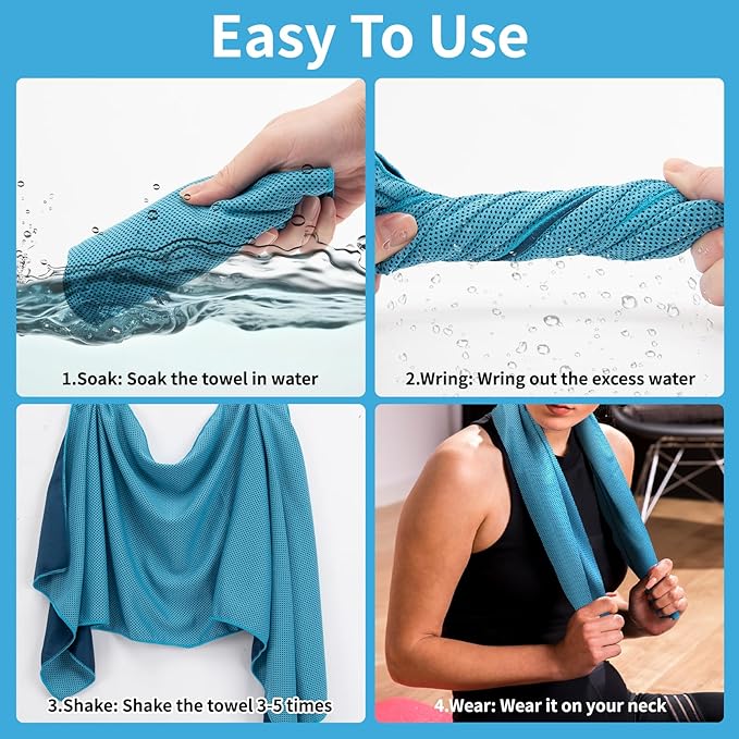 YESLIFE 4 Pack Cooling Towel 40"x12", Gym Towels for Men and Women, Soft Breathable Workout Towels for Yoga, Running, Sport, & More (Blue, Grey, Green, Pink)