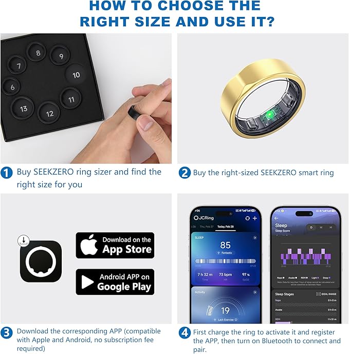 Smart Ring-Size First Before You Buy, No APP Subscription,7-10 Days of Use,Sleep & Activity Real-Time Monitor, Stress & Heart Rate Tracker, Compatible with iOS and Android (Rose Gold, 12)