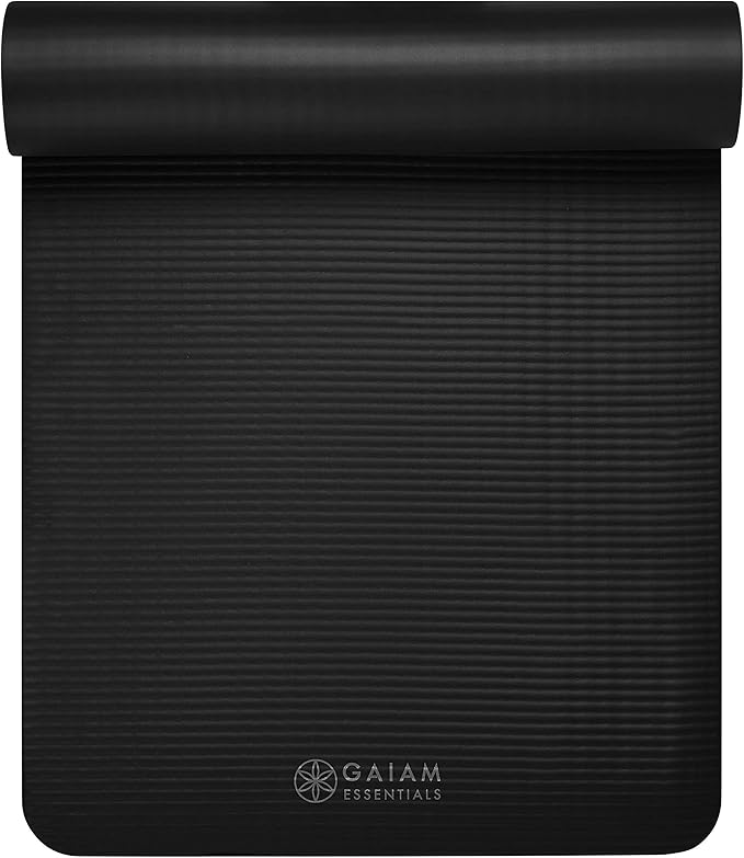 Gaiam Essentials Thick Yoga Mat Fitness & Exercise Mat with Easy-Cinch Yoga Mat Carrier Strap, 72"L x 24"W x 2/5 Inch Thick