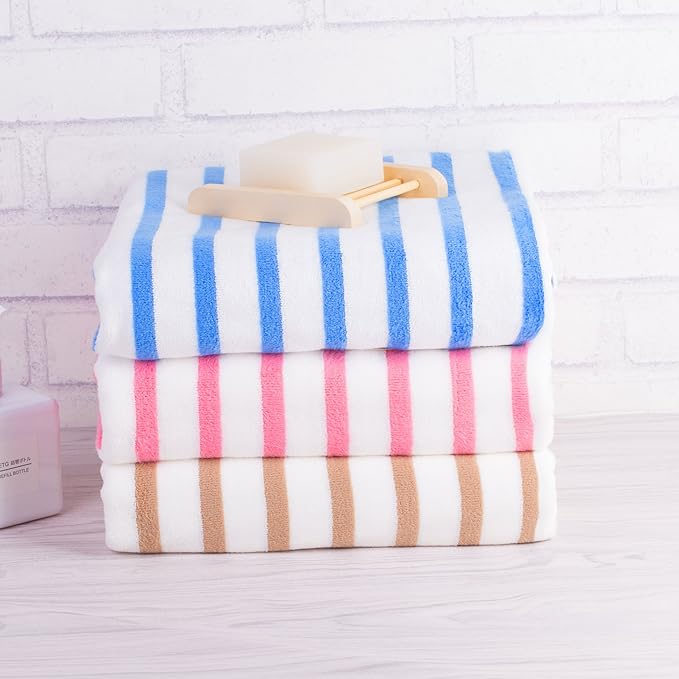 JML Microfiber Beach Towels, Quick Dry Bath Towel Set 6 Pack, 27" x 55" - Cabana Stripe -No Fading, No Linting Microfiber Towels for Hair Wrap, Pool, Bath, Sport, Yoga, Camping, Swimming, Pink