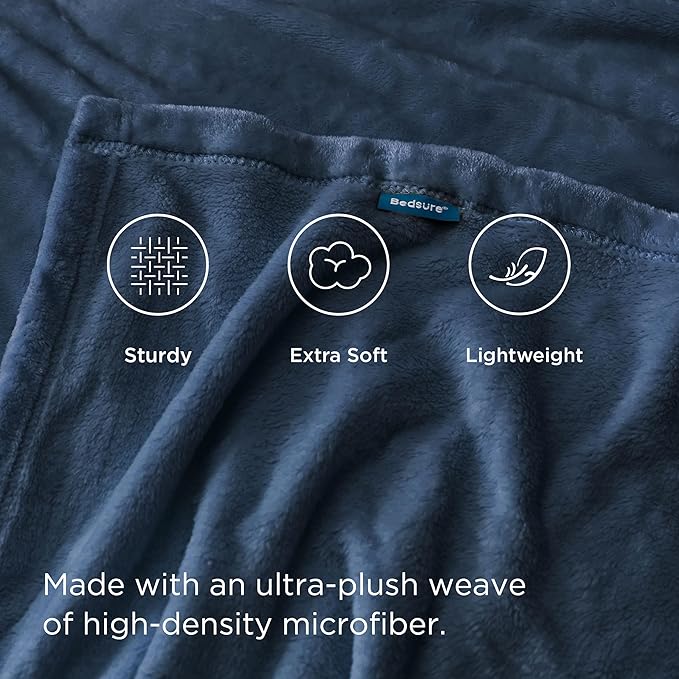 Bedsure Fleece Throw XL Blanket Mineral Blue - 300GSM Soft Lightweight Plush Cozy Blankets for Bed, Sofa, Couch, Travel, Camping, 50x70 inches