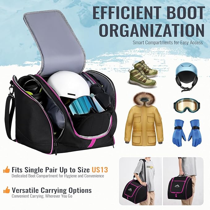 Ski Bag and Boot Bag Combo, Padded Skis Bag for Air Travel, Safety Reinforce Ski Carrier Bag Fits for Skis Up to 200 CM and Boots Up To Size US13, Water- resistant Ski Travel Bag